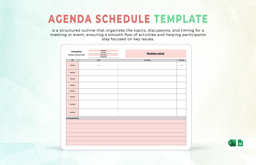 Agenda Schedule Template in Excel, Google Sheets to Download