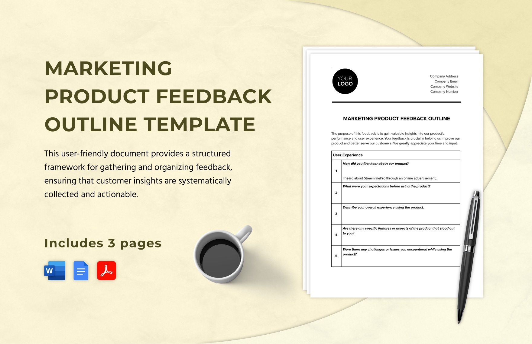 Marketing Product Feedback Outline Template in Word, Google Docs, PDF