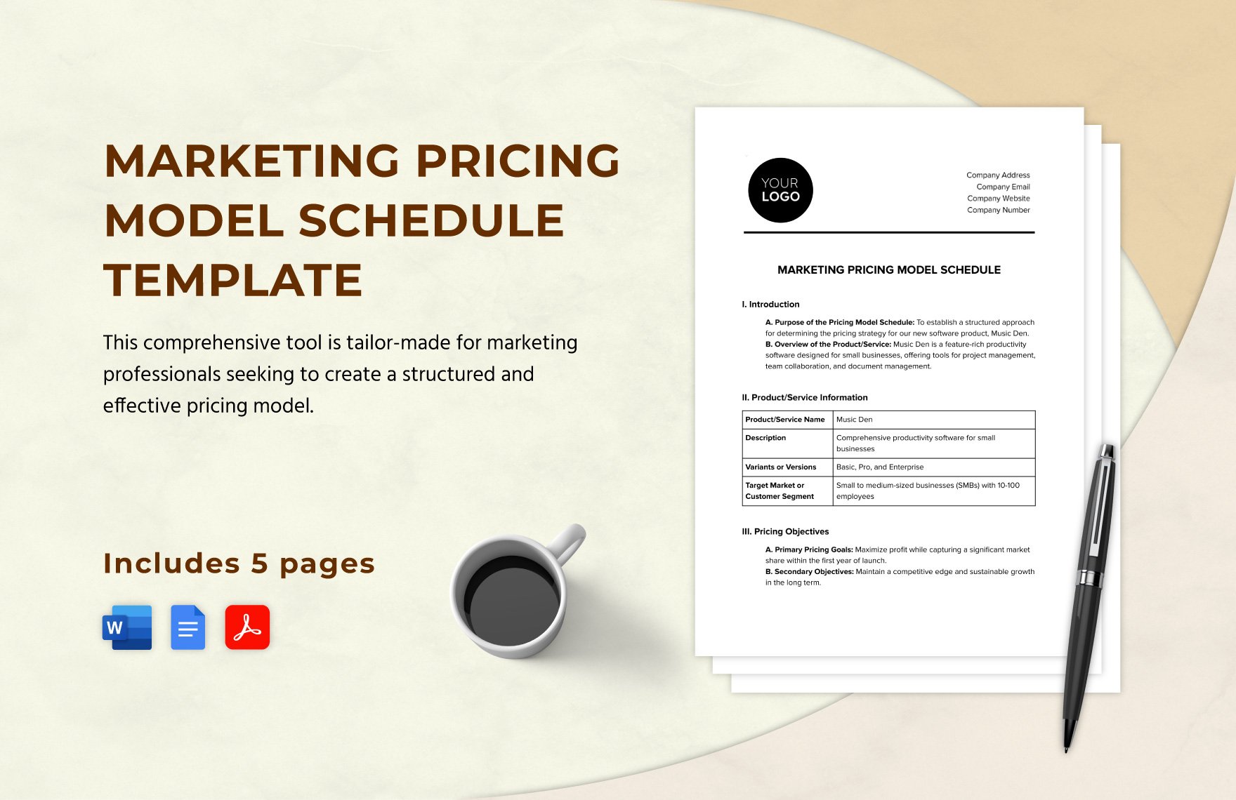 Marketing Pricing Model Schedule Template