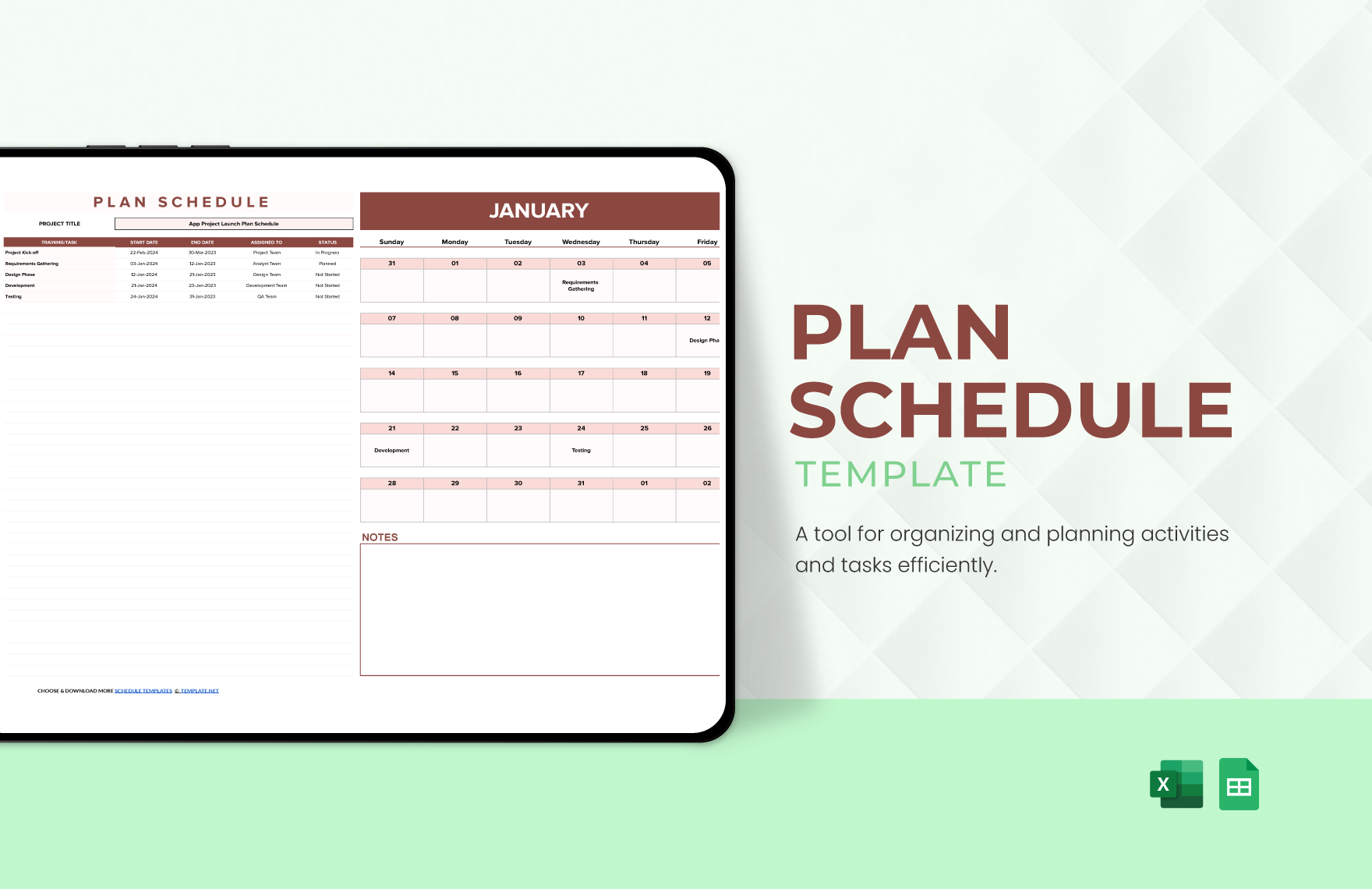 Plan Schedule Template