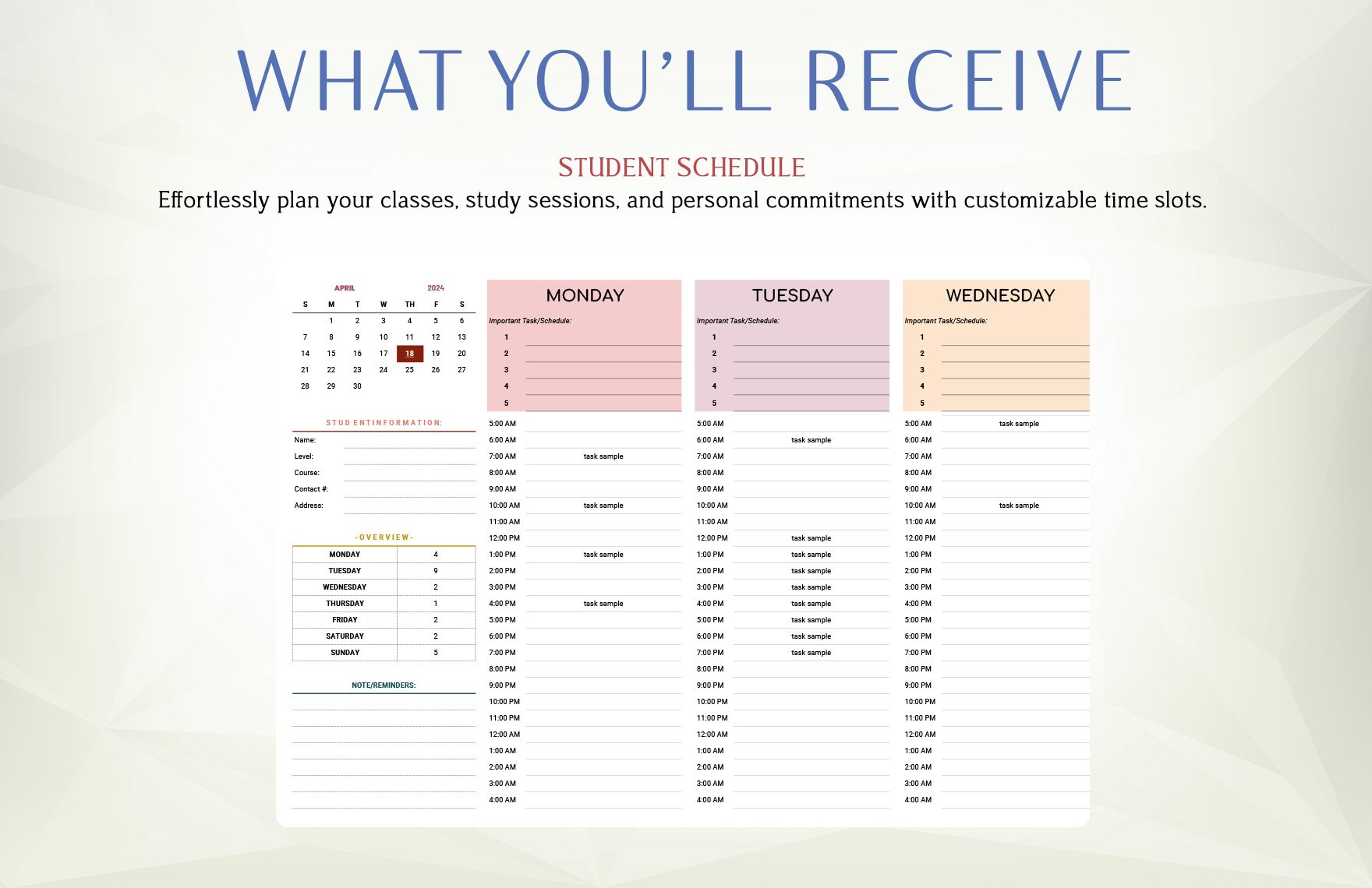 Student Schedule Template