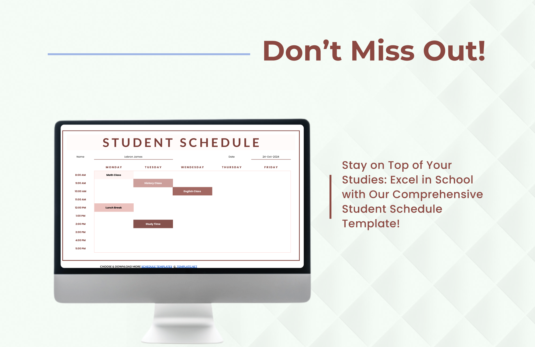 Free Student Schedule Template - Download in Excel, Google Sheets ...