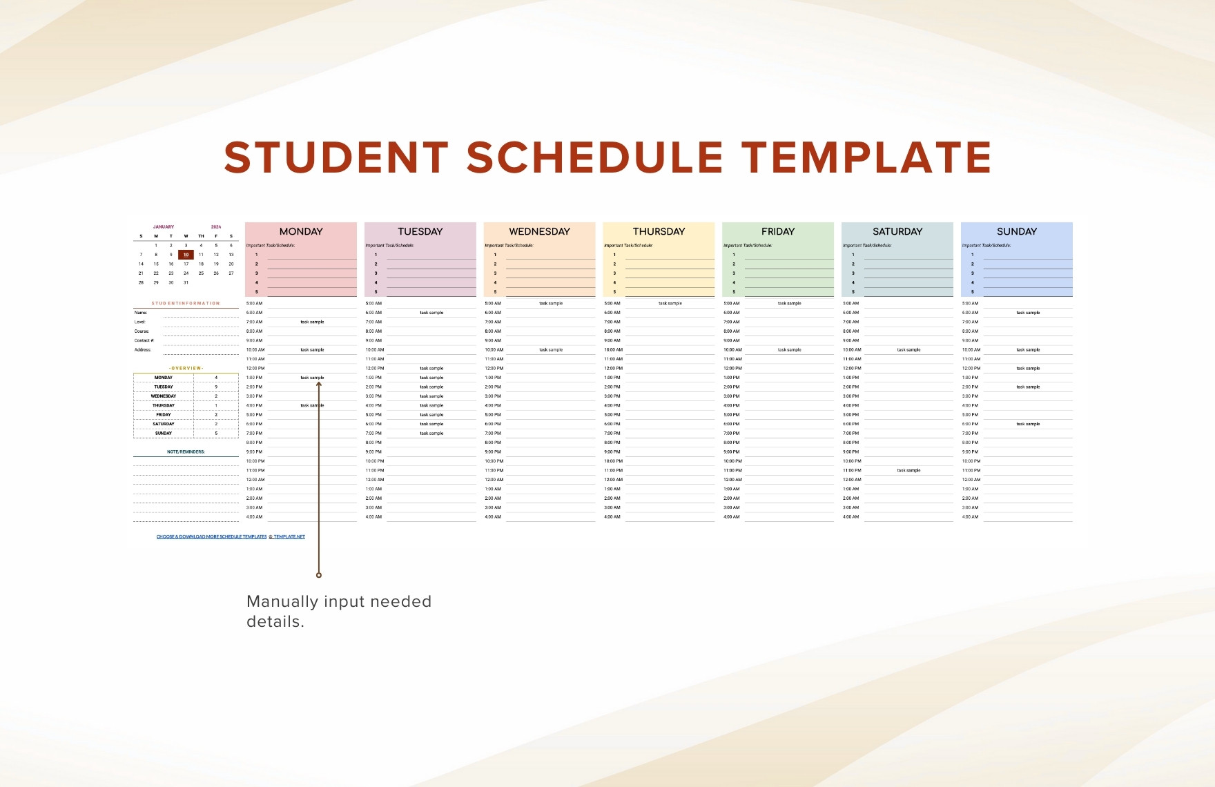 Student Schedule Template in Excel, Google Sheets Download