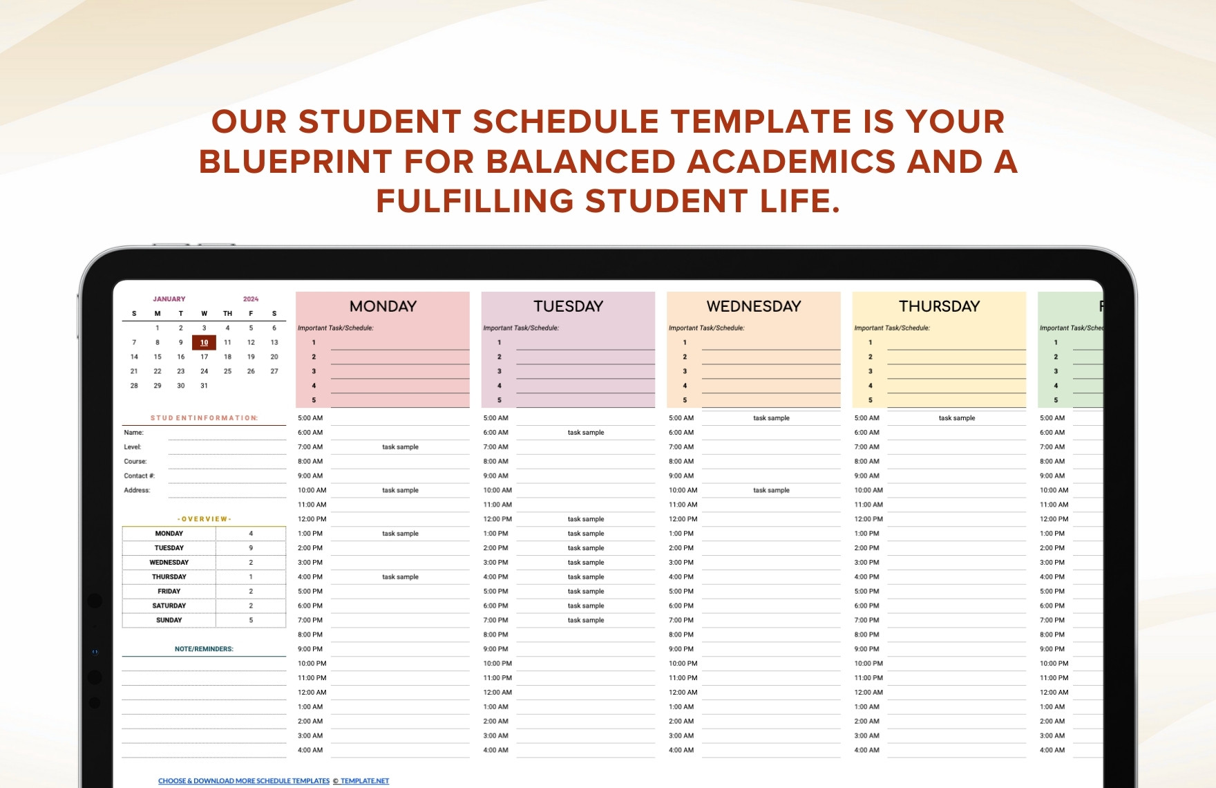 Student Schedule Template in Excel, Google Sheets Download