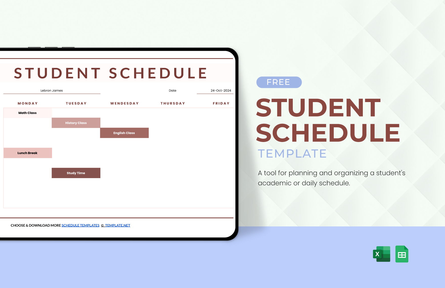 Free Student Schedule Template Download In Excel Google Sheets