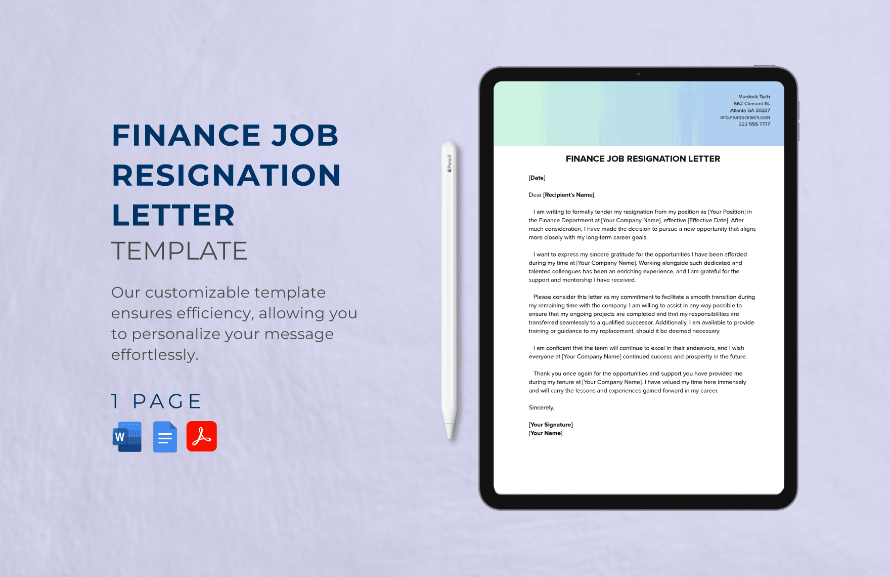 Finance Job Resignation Letter Template in Word, Google Docs, PDF