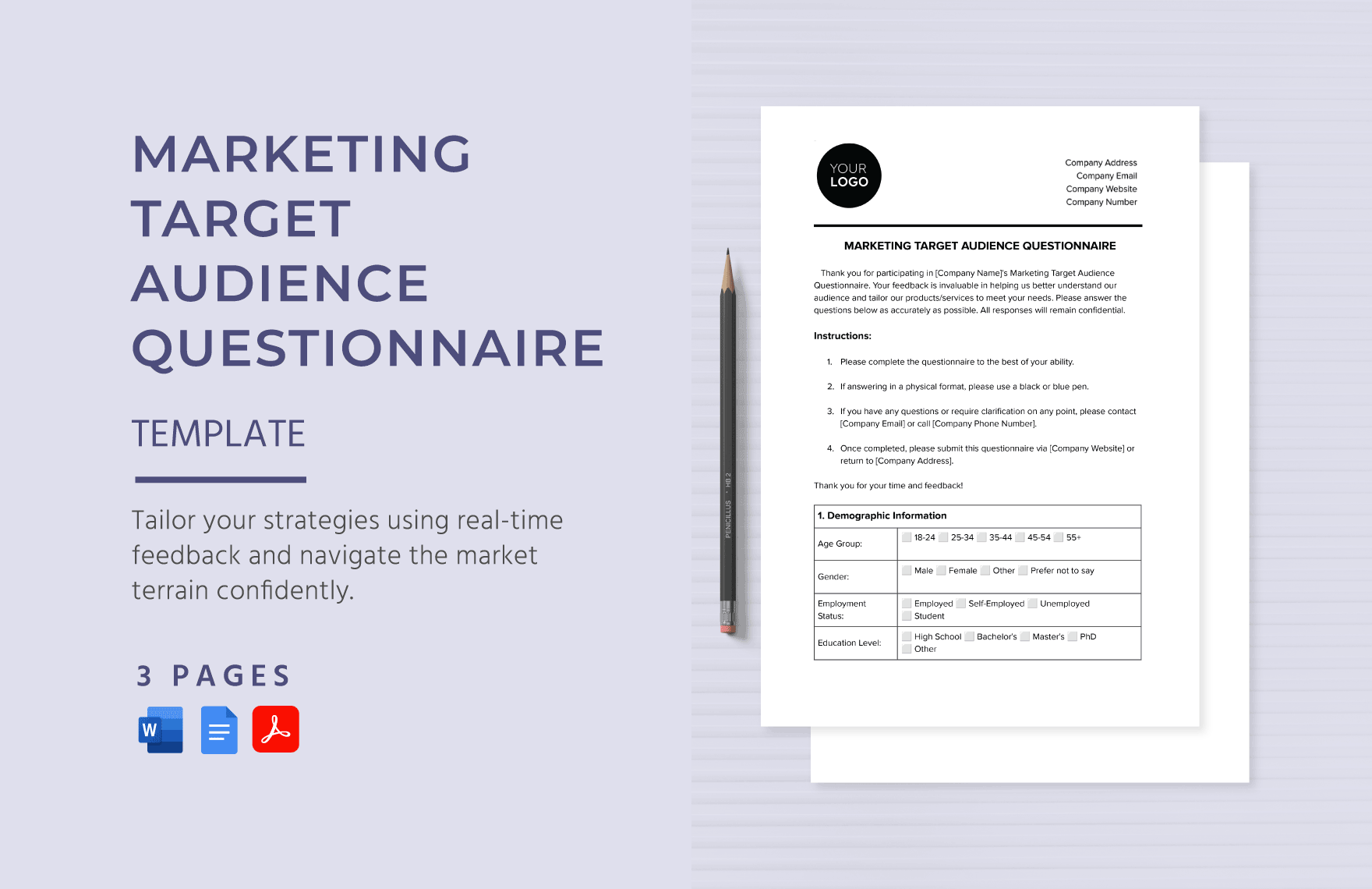 Marketing Target Audience Questionnaire Template in Word, Google Docs, PDF