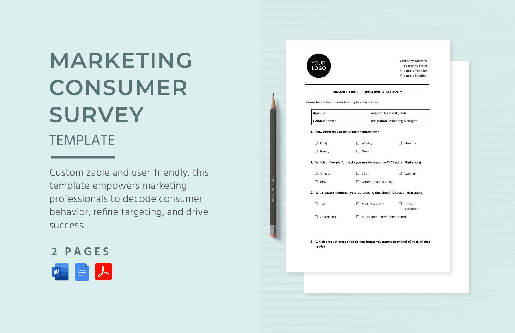 Marketing Consumer Survey Template in Word, Google Docs, PDF