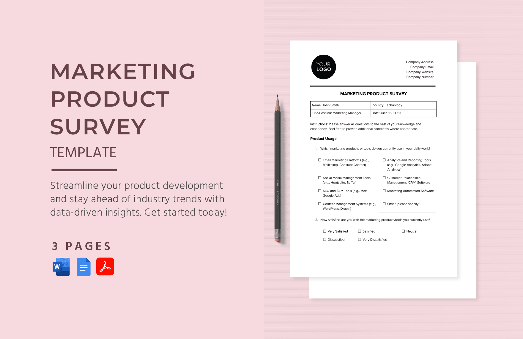 Marketing Product Survey Template in Word, Google Docs, PDF