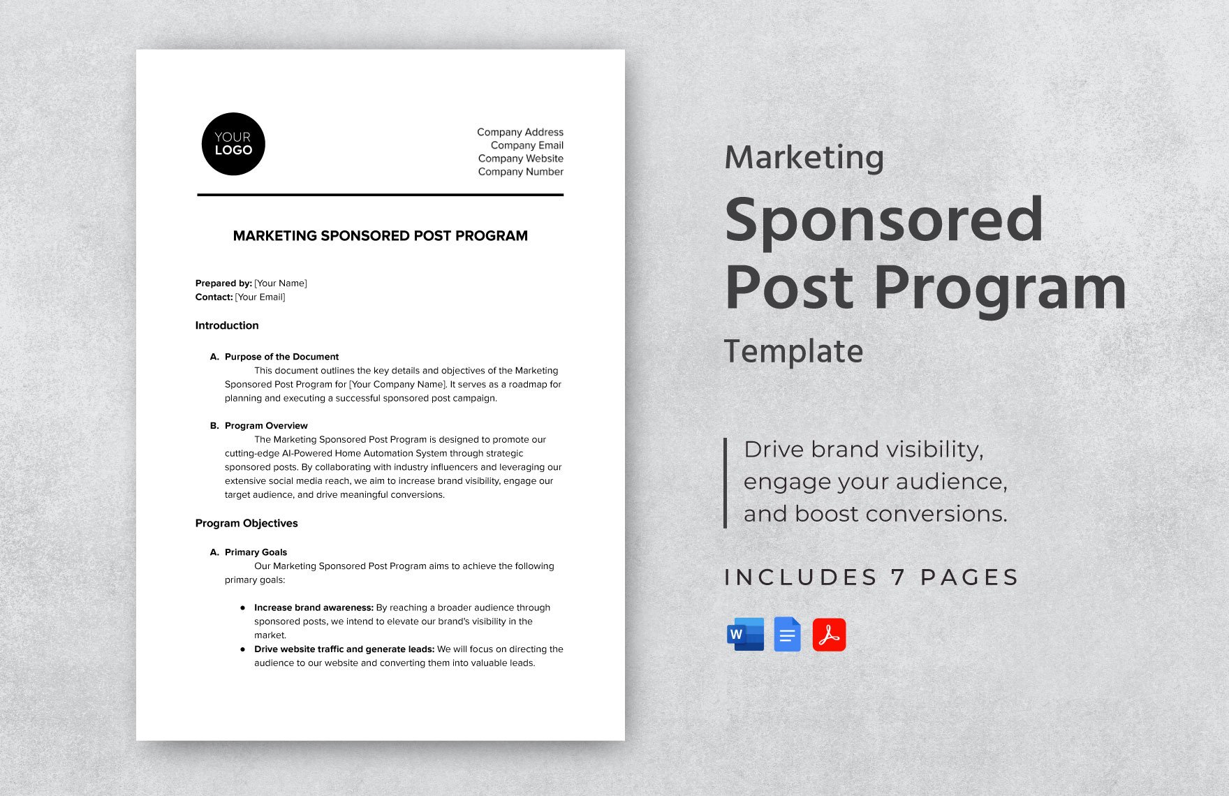 Marketing Sponsored Post Program Template in Word, Google Docs, PDF
