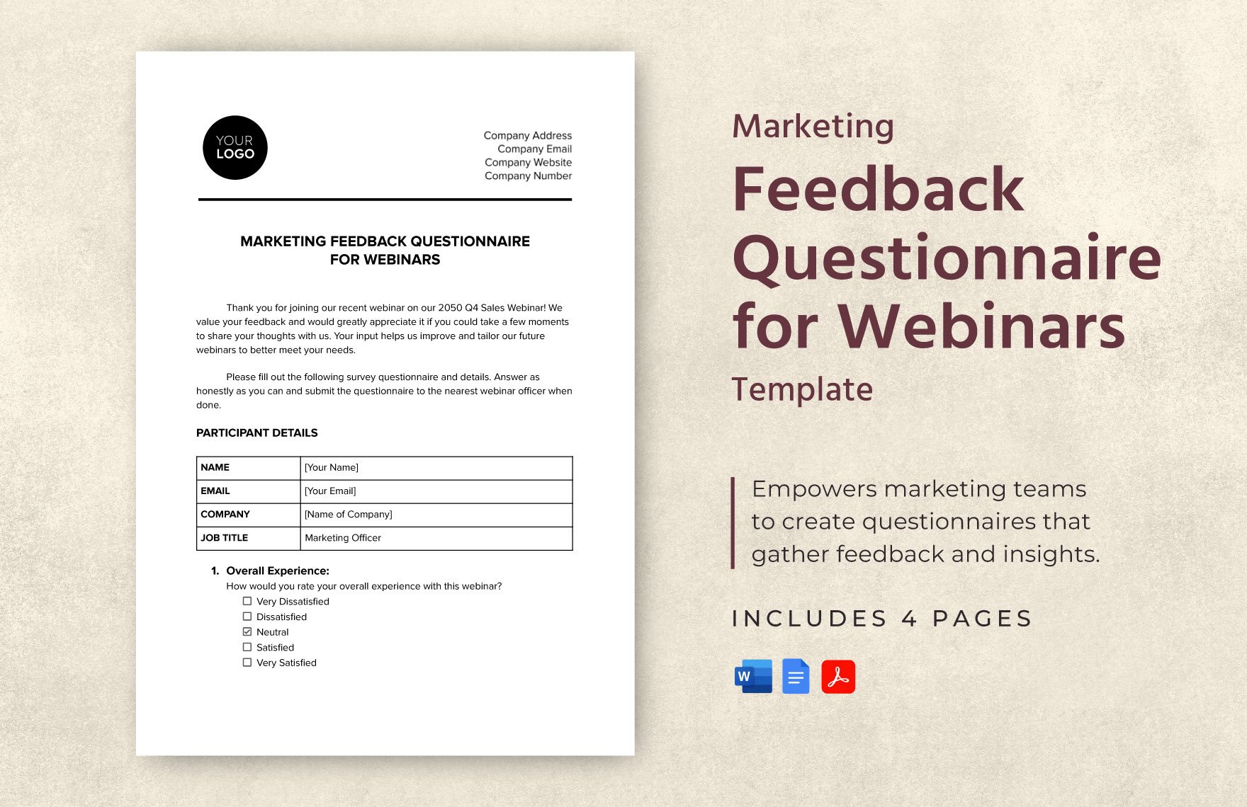 Marketing Feedback Questionnaire for Webinars Template in Word, Google Docs, PDF
