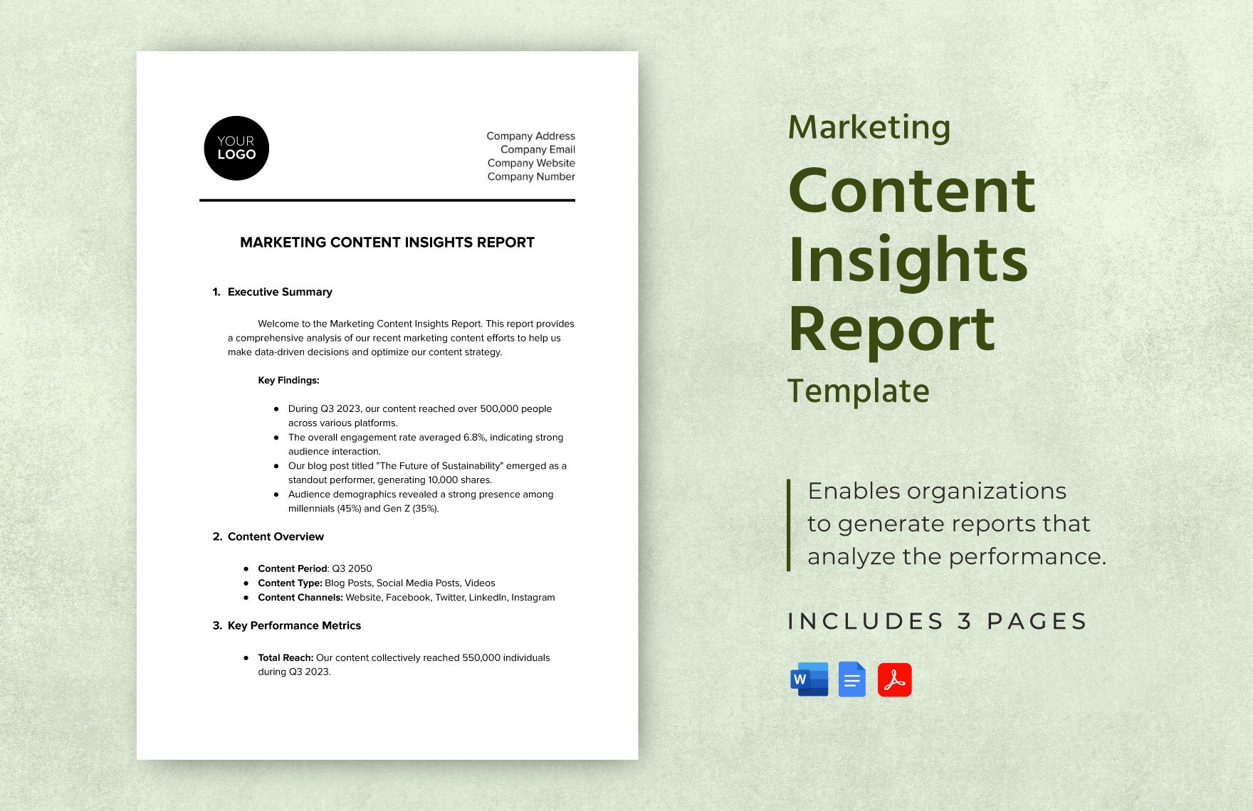 Marketing Content Insights Report Template