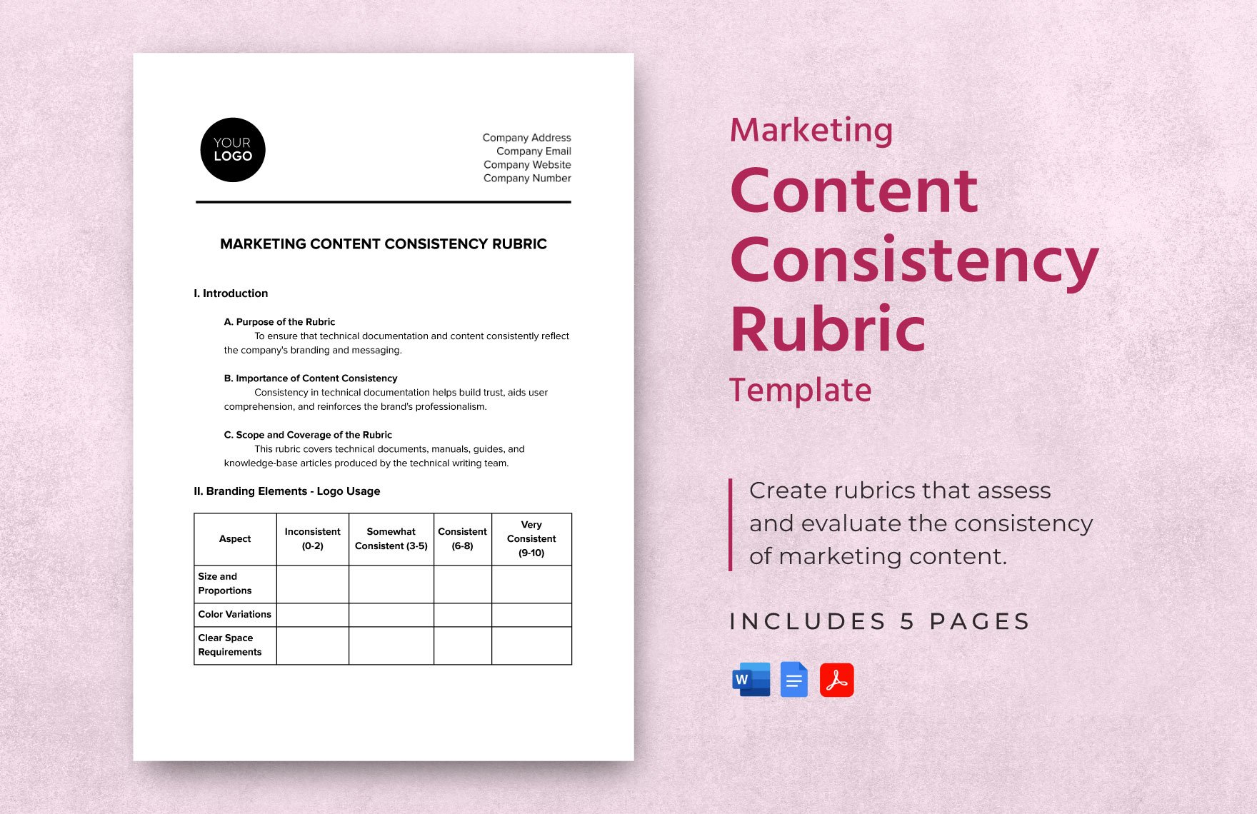 Marketing Content Consistency Rubric Template in Word, Google Docs, PDF