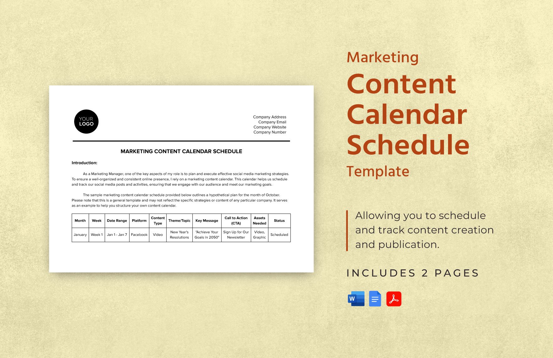 Marketing Content Calendar Schedule Template