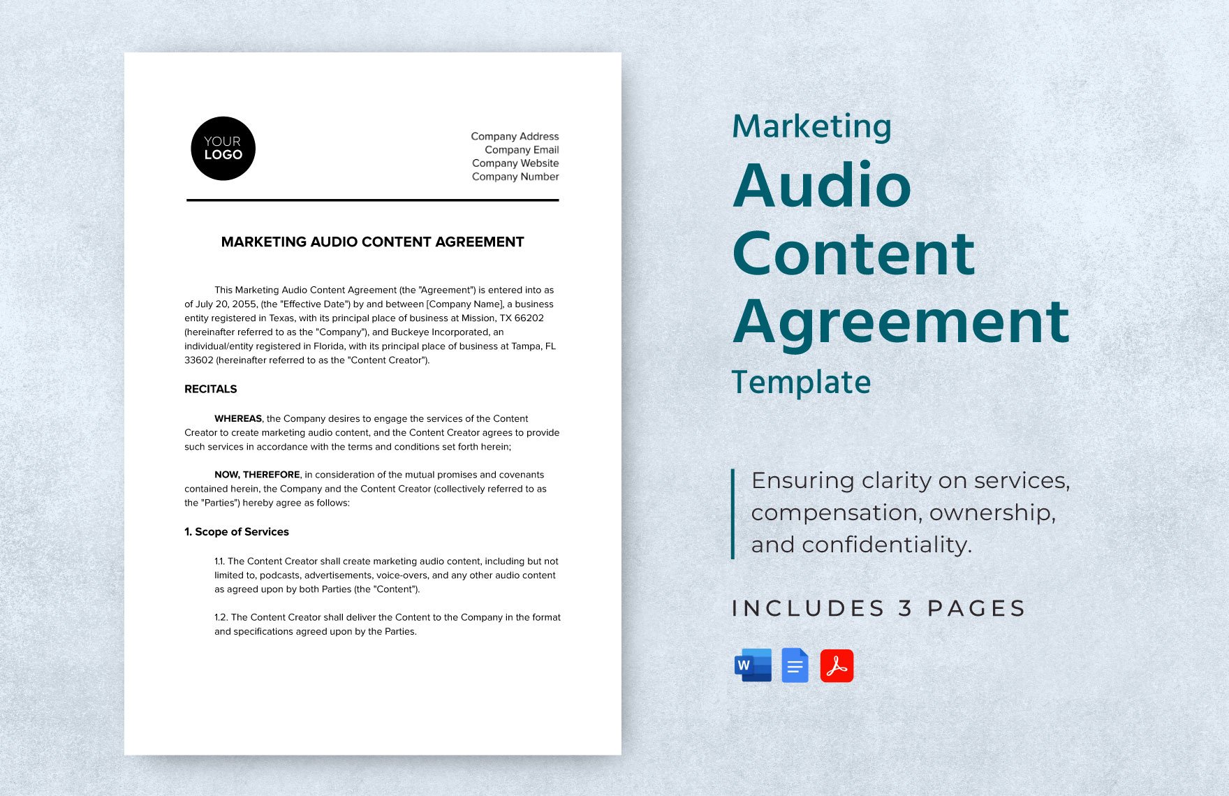Marketing Audio Content Agreement Template in Word, Google Docs, PDF