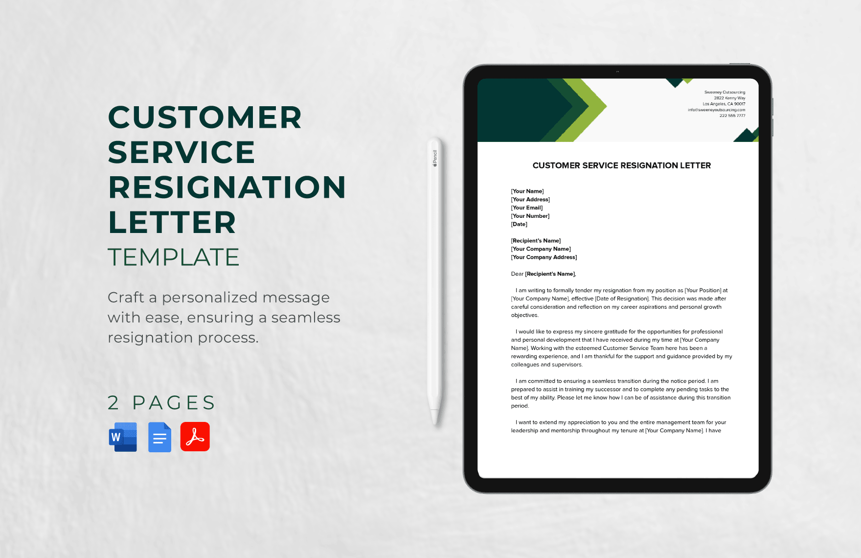 Customer Service Resignation Letter Template in Word, Google Docs, PDF