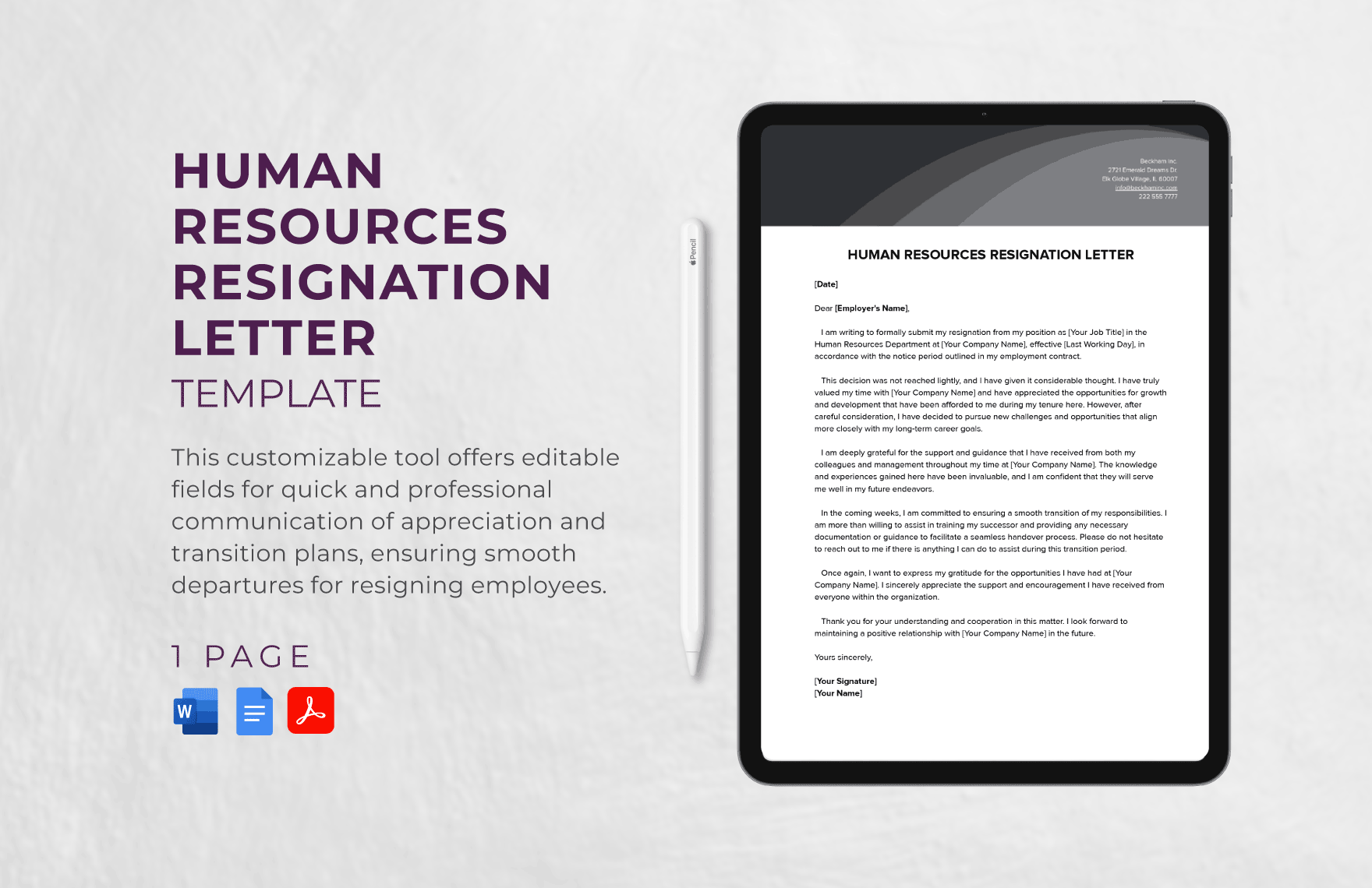 Human Resources Resignation Letter Template in Word, Google Docs, PDF