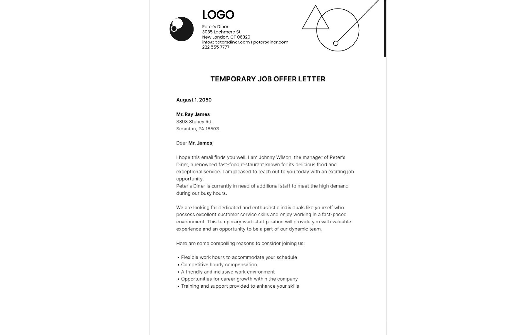 Temporary Job Offer Letter Template