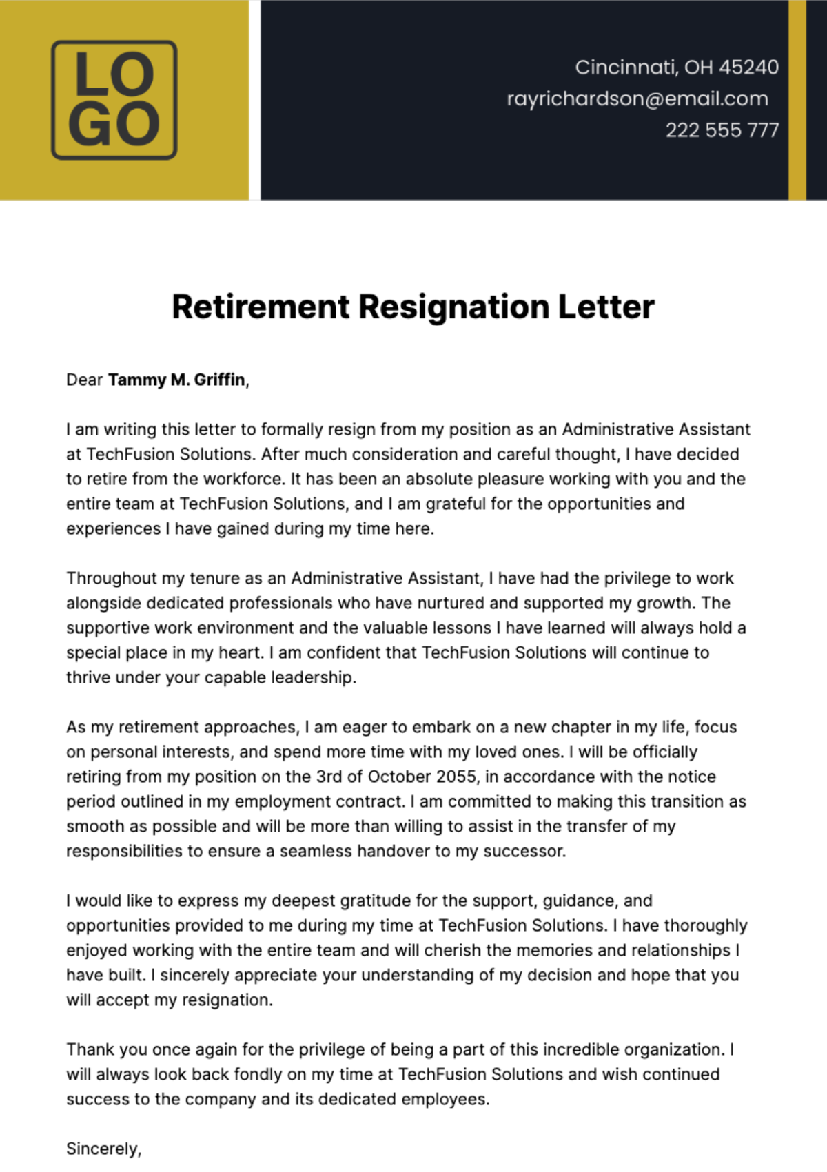 Retirement Resignation Letter  Template