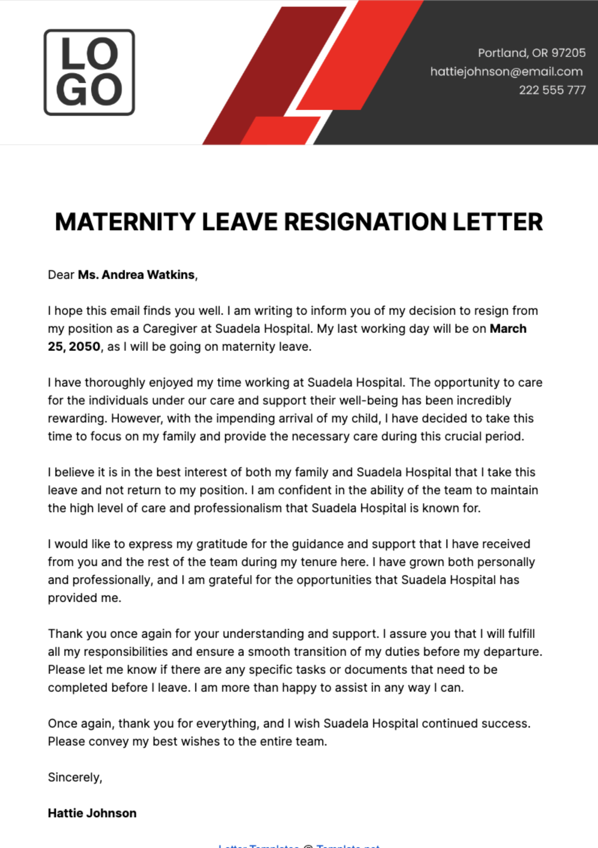 Maternity Leave Resignation Letter  Template