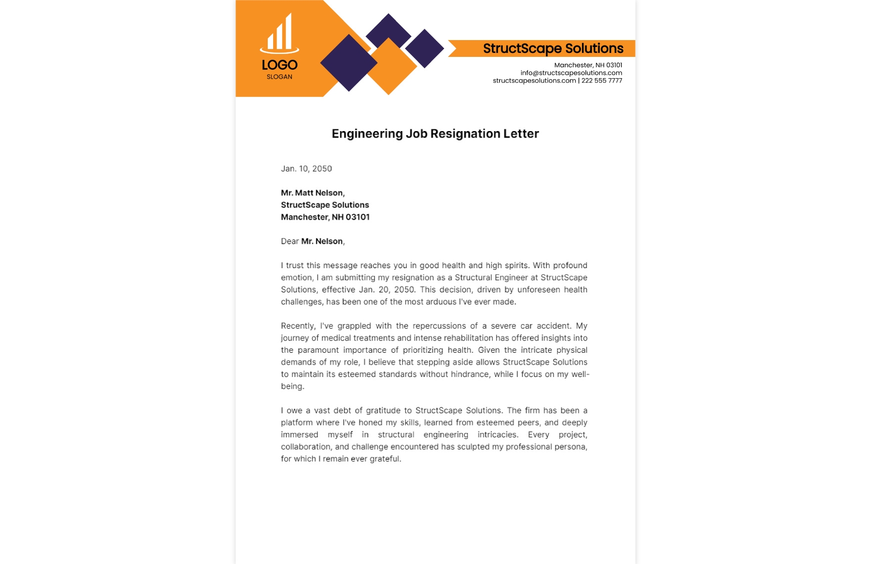 Engineering Job Resignation Letter  Template