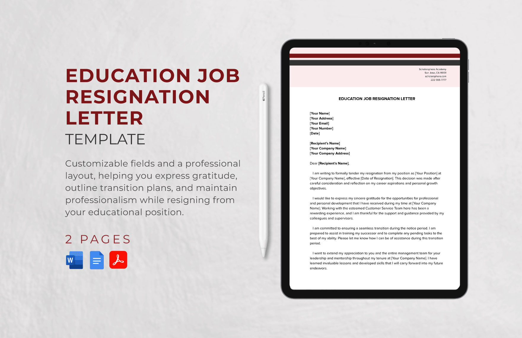 Education Job Resignation Letter Template