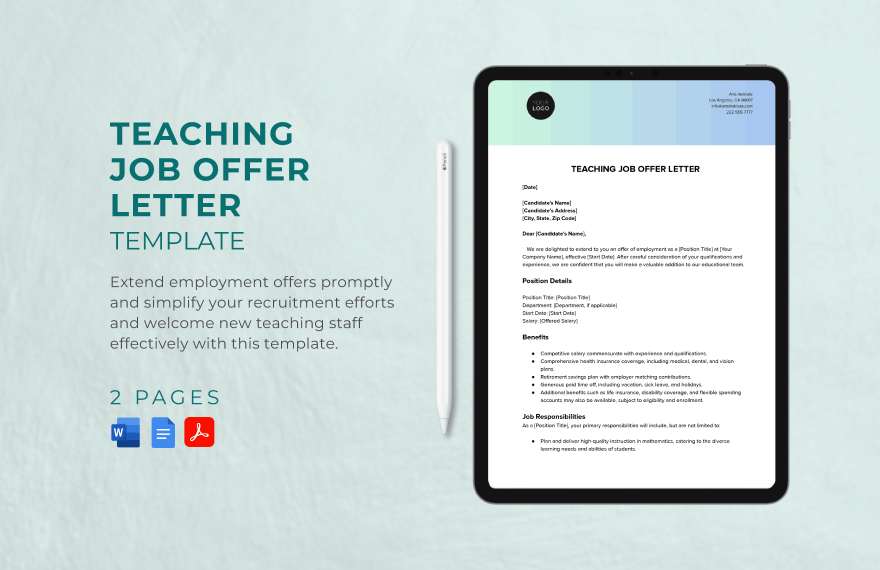 Teaching Job Offer Letter Template in Word, Google Docs, PDF