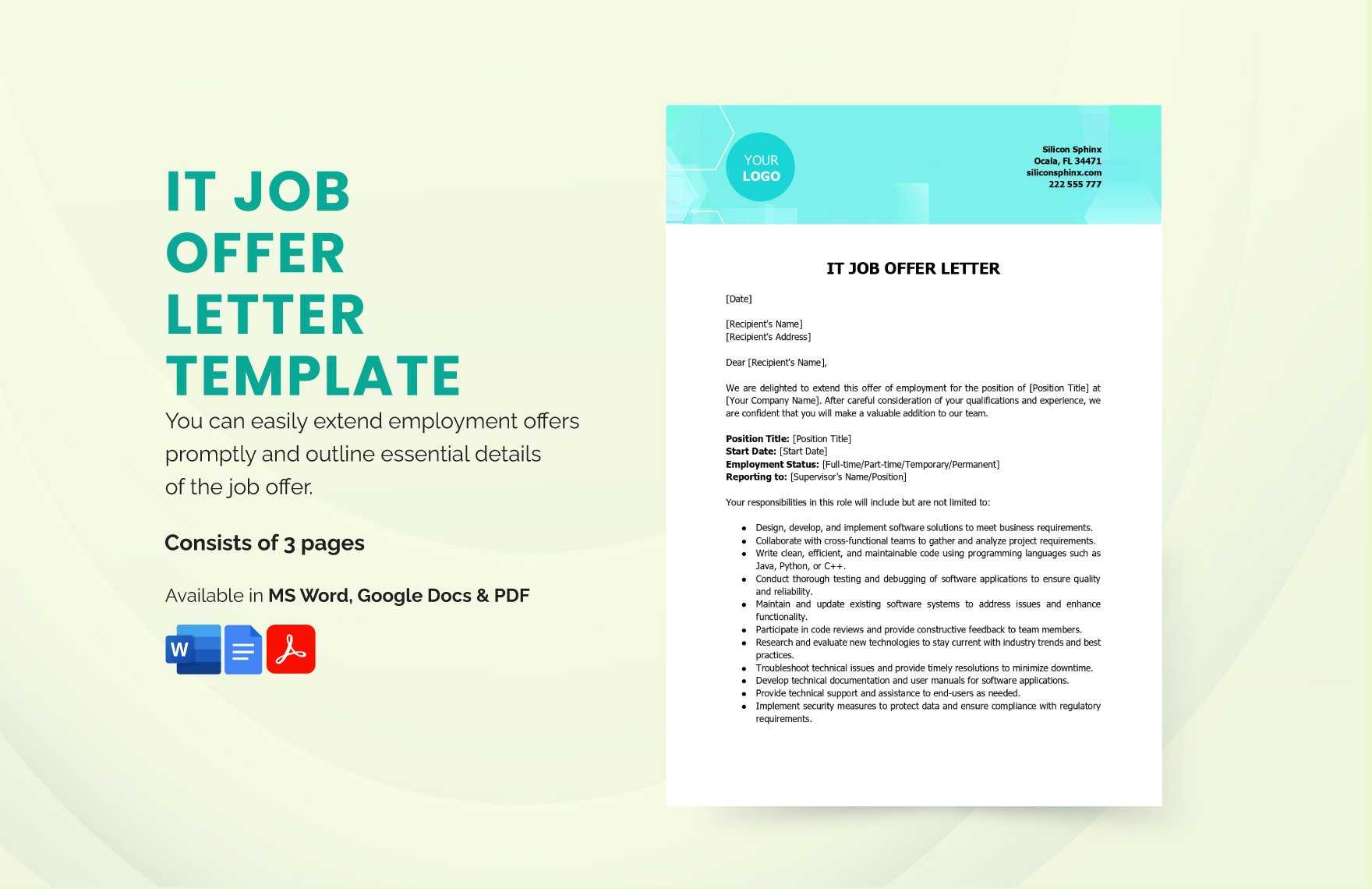IT Job Offer Letter Template in Word, Google Docs, PDF