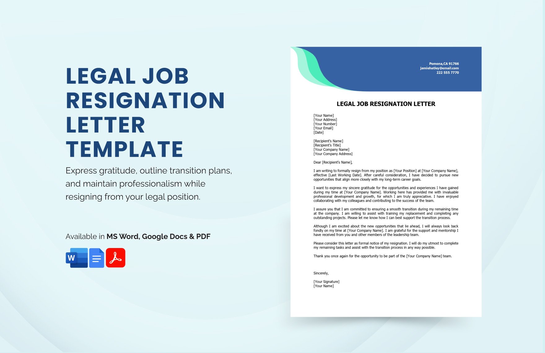 Legal Job Resignation Letter Template in Word, Google Docs, PDF