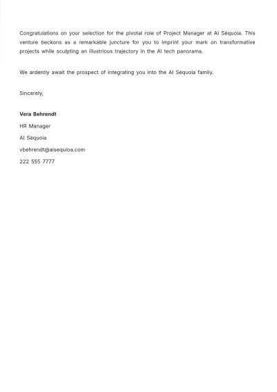 Free Project Management Job Offer Letter  Template to Edit Online
