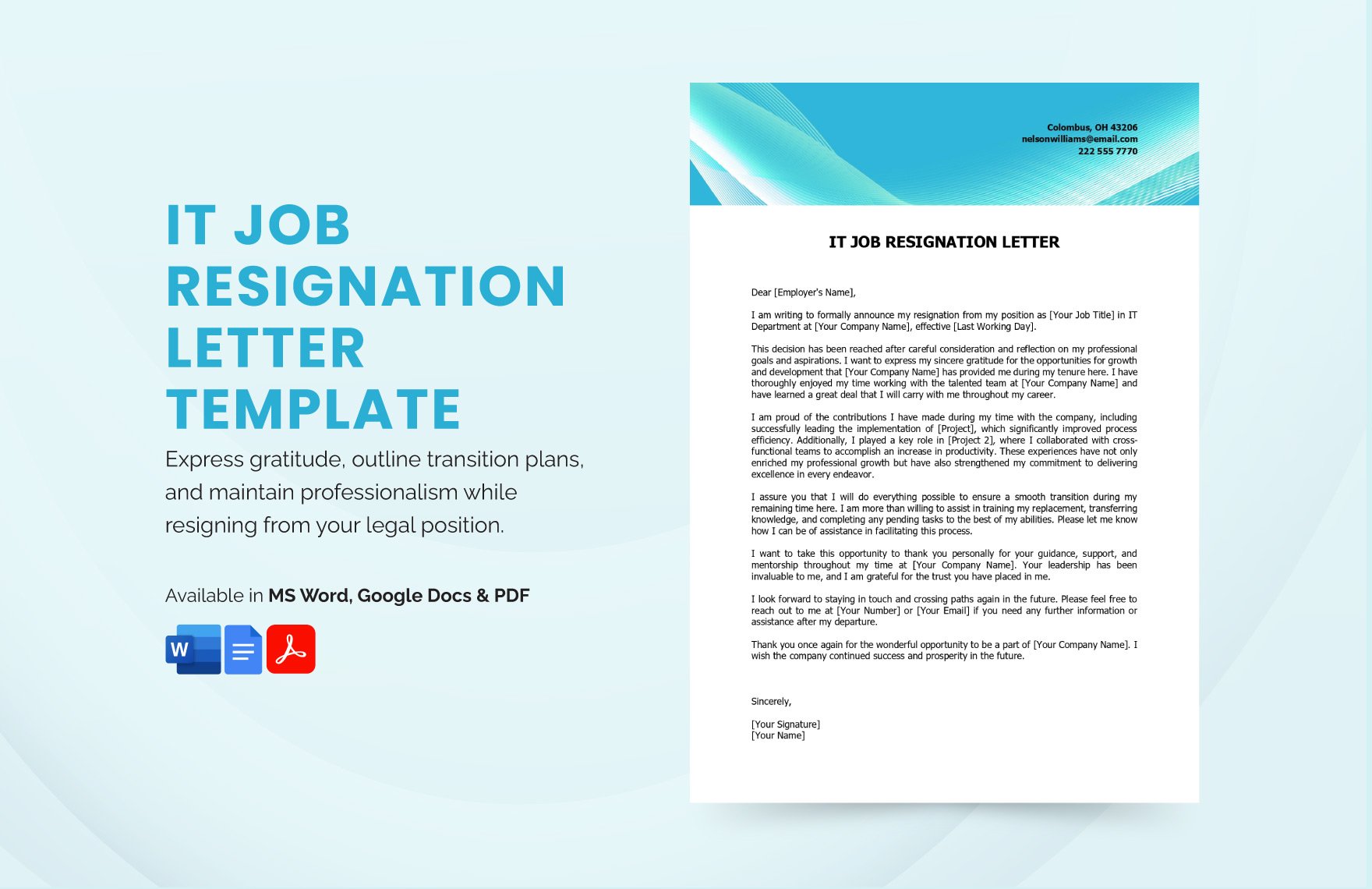 IT Job Resignation Letter Template in Word, Google Docs, PDF