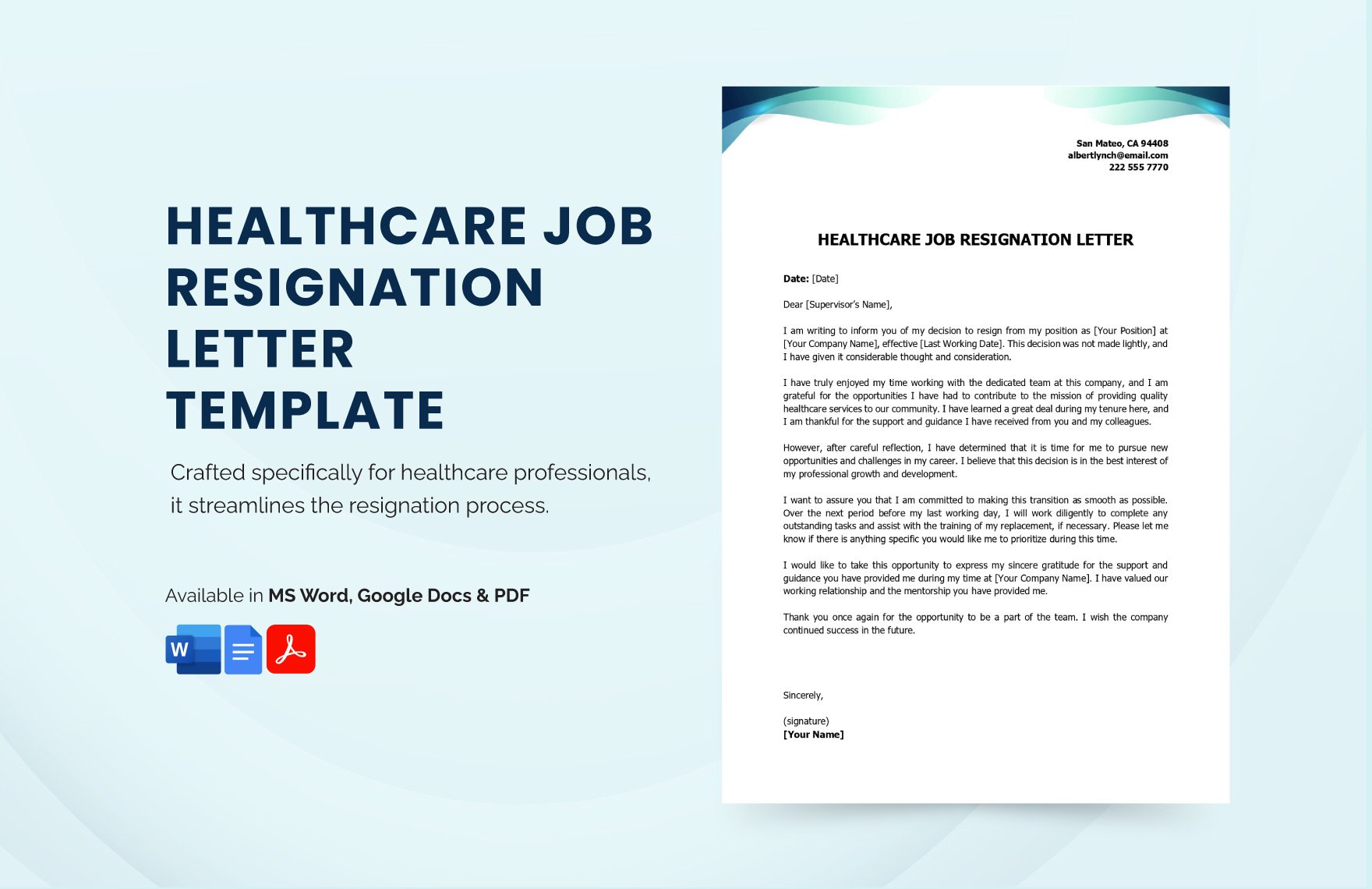 Healthcare Job Resignation Letter Template in Word, Google Docs, PDF