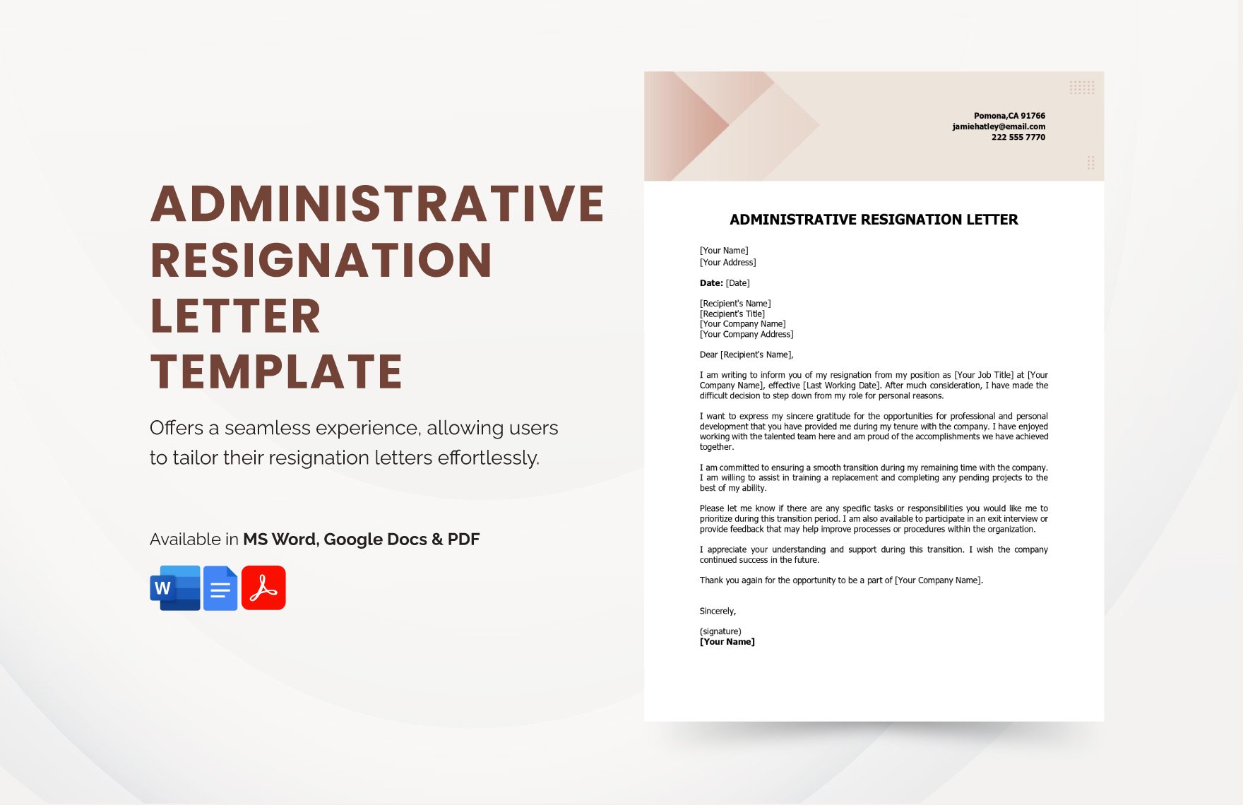 Administrative Resignation Letter Template in Word, Google Docs, PDF