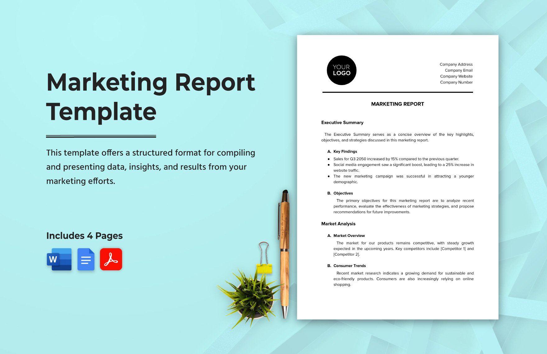 Marketing Report Template in Word, Google Docs, PDF