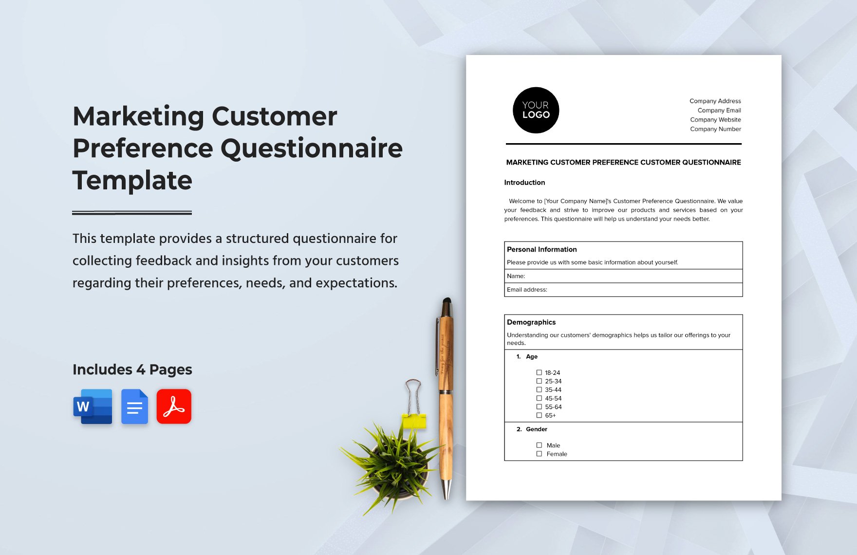 Marketing Customer Preference Questionnaire Template in Word, Google Docs, PDF