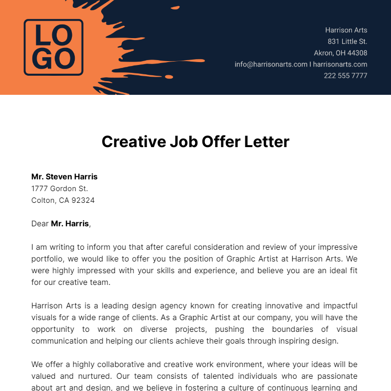 Creative Job Offer Letter  Template