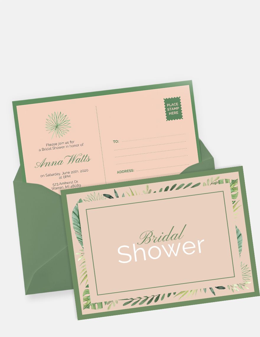 Bridal Shower invitation Postcard Template