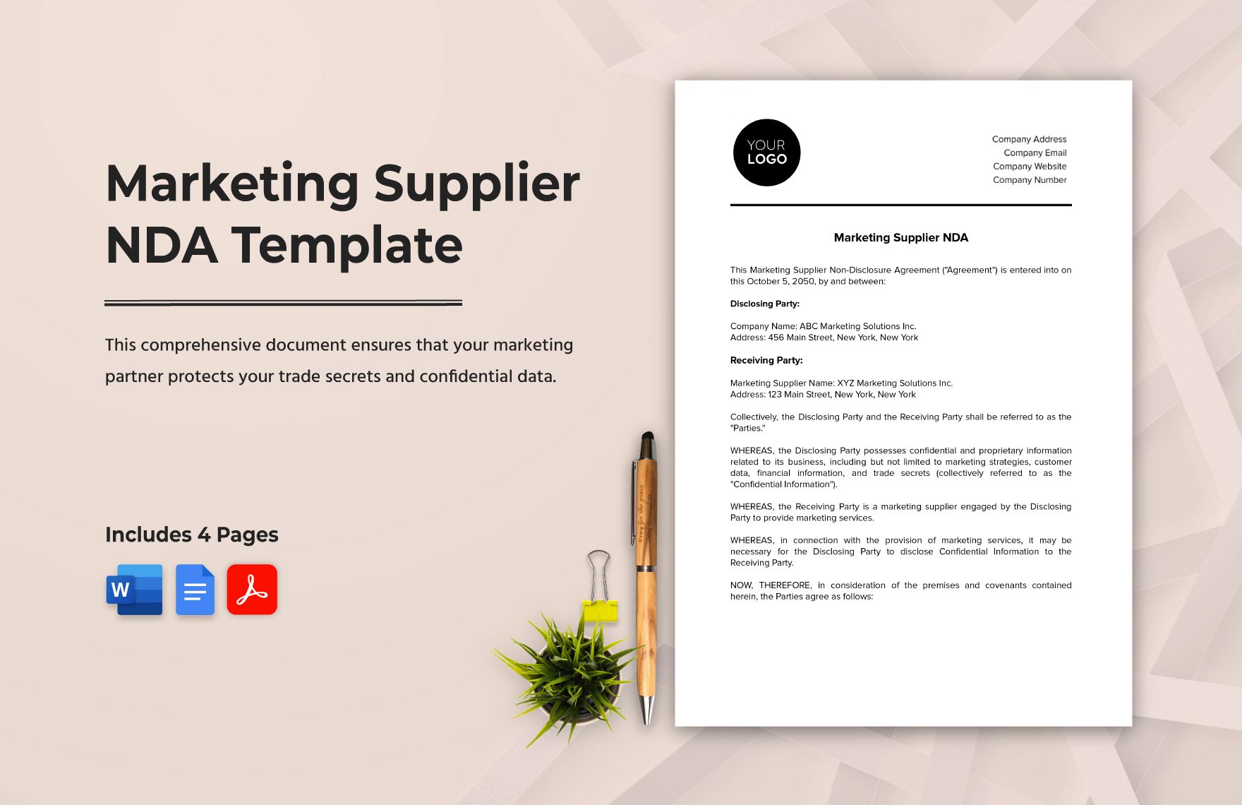 Marketing Supplier NDA Template in Word, Google Docs, PDF