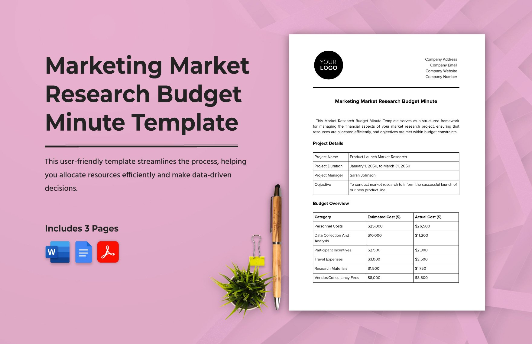 Marketing Market Research Budget Minute Template