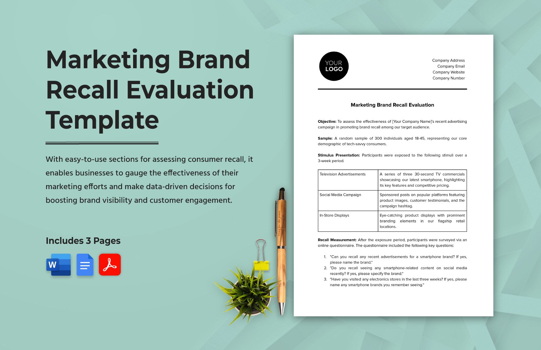 Marketing Brand Recall Evaluation Template  in Word, Google Docs, PDF