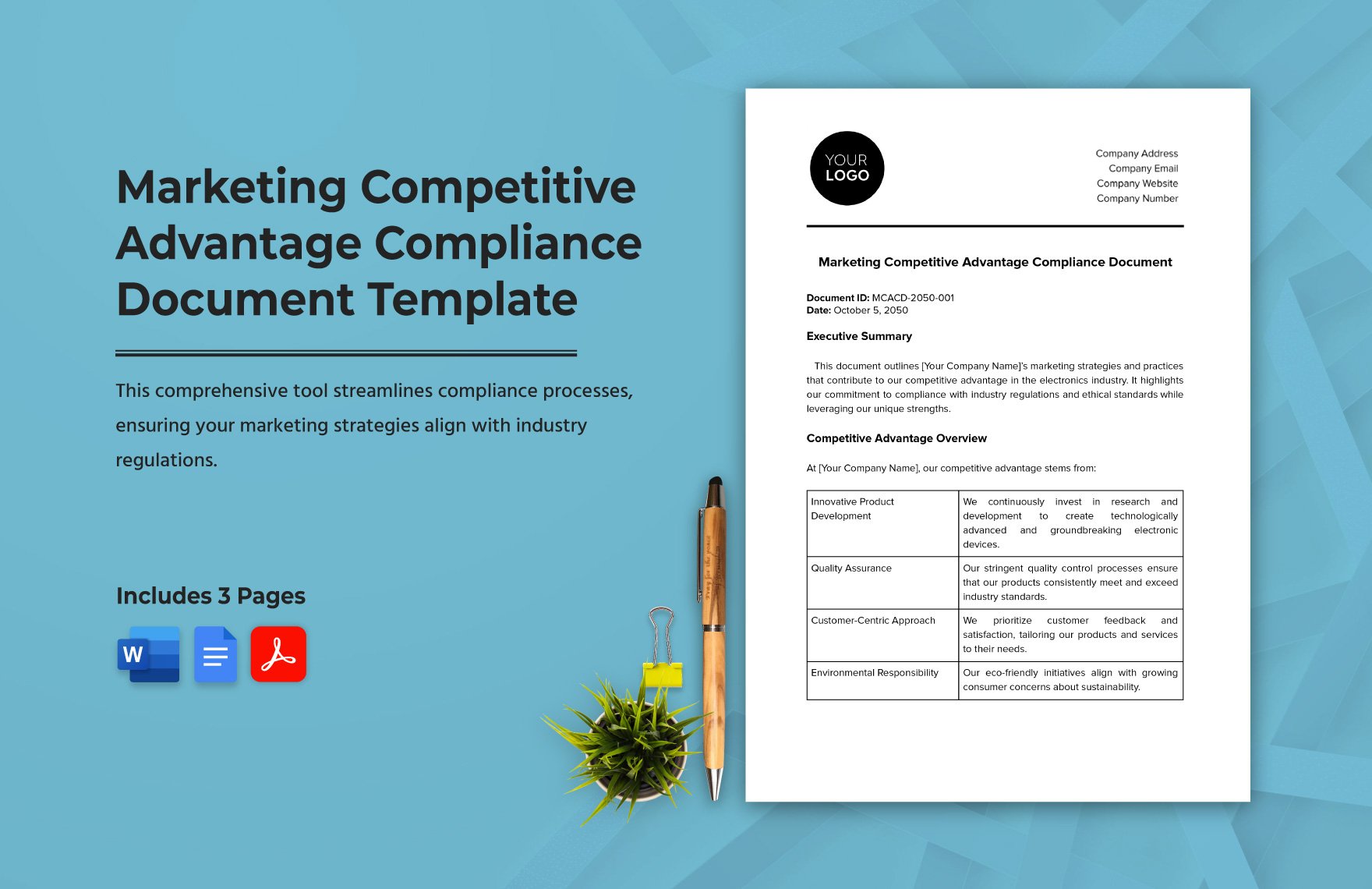 Marketing Competitive Advantage Compliance Document Template 