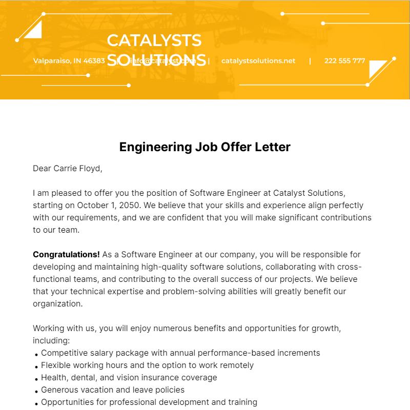 Engineering Job Offer Letter  Template