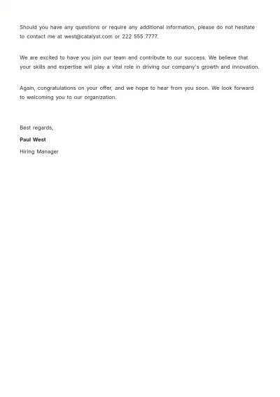 Free Engineering Job Offer Letter  Template to Edit Online