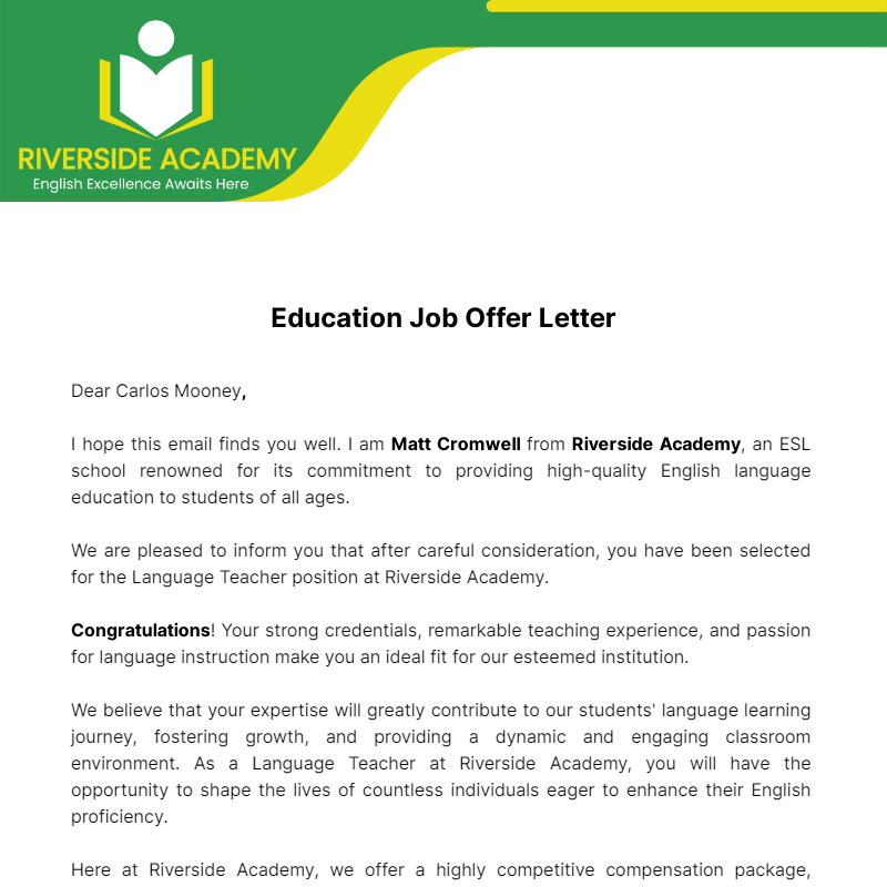 Education Job Offer Letter  Template - Edit Online & Download