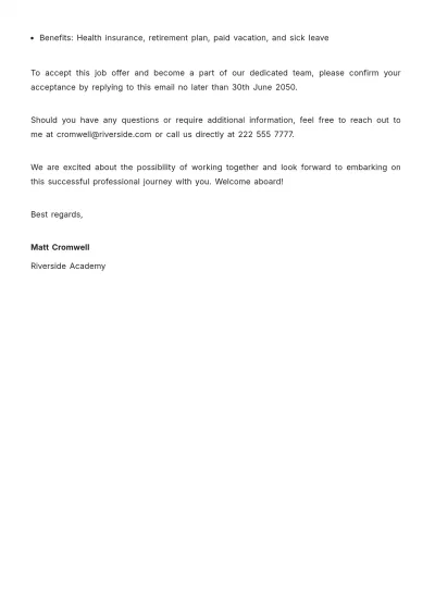 Free Education Job Offer Letter  Template to Edit Online