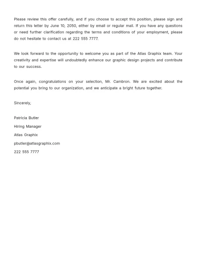 Free Graphic Design Job Offer Letter  Template to Edit Online