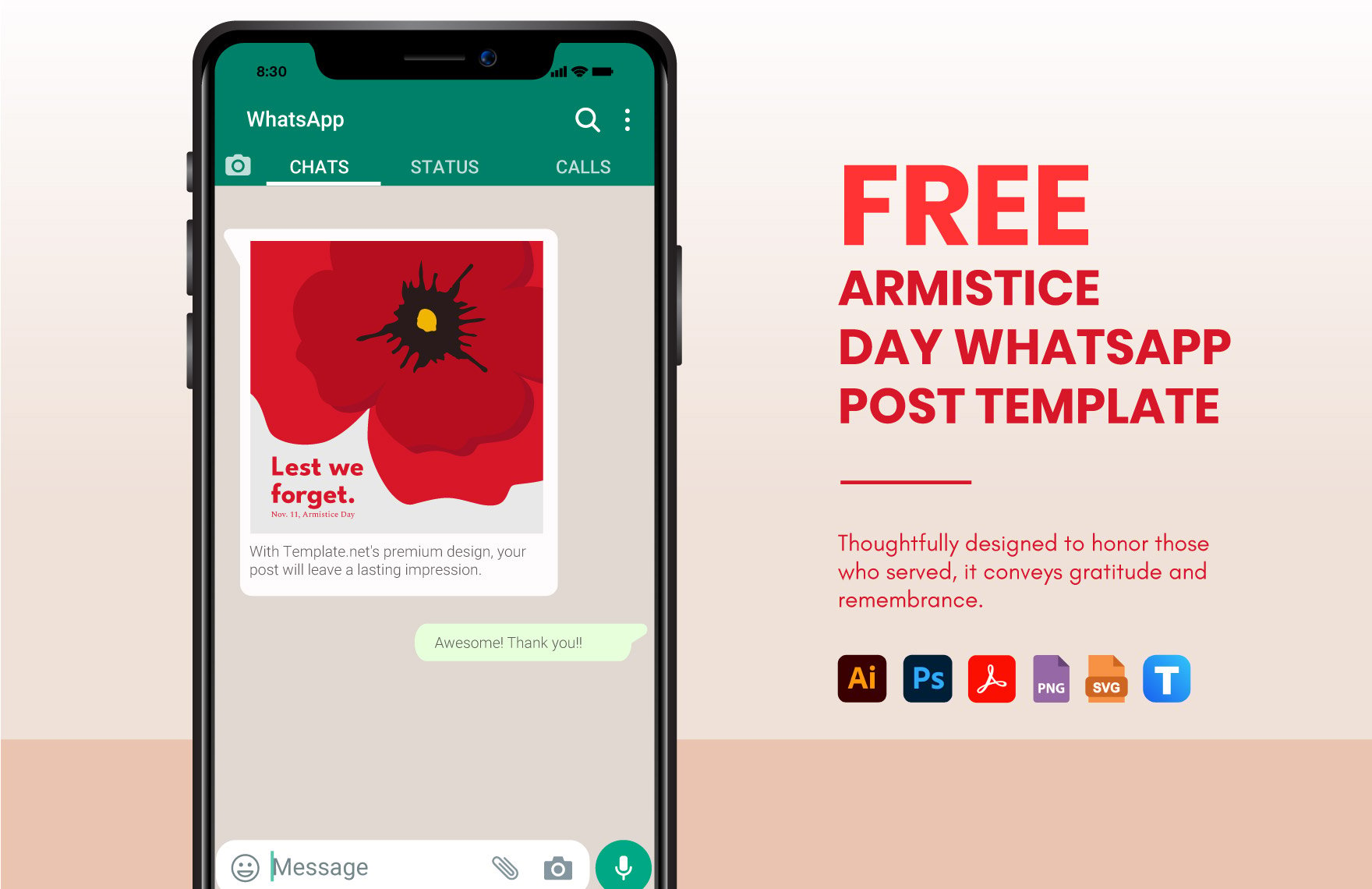 Free Armistice Day WhatsApp Post Template in PDF, Illustrator, PSD, SVG, PNG