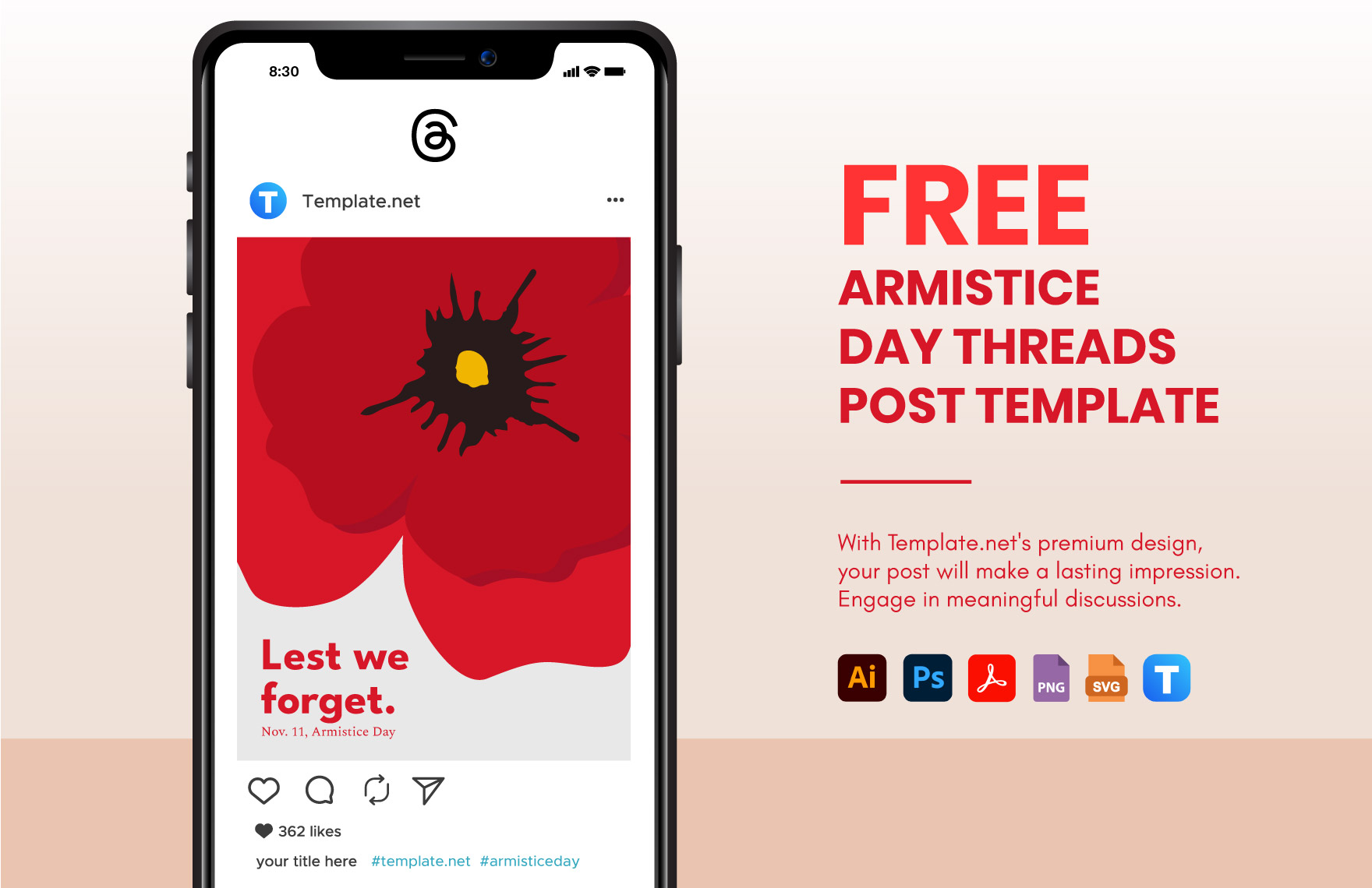 Free Armistice Day Threads Post Template in PDF, Illustrator, PSD, SVG, PNG