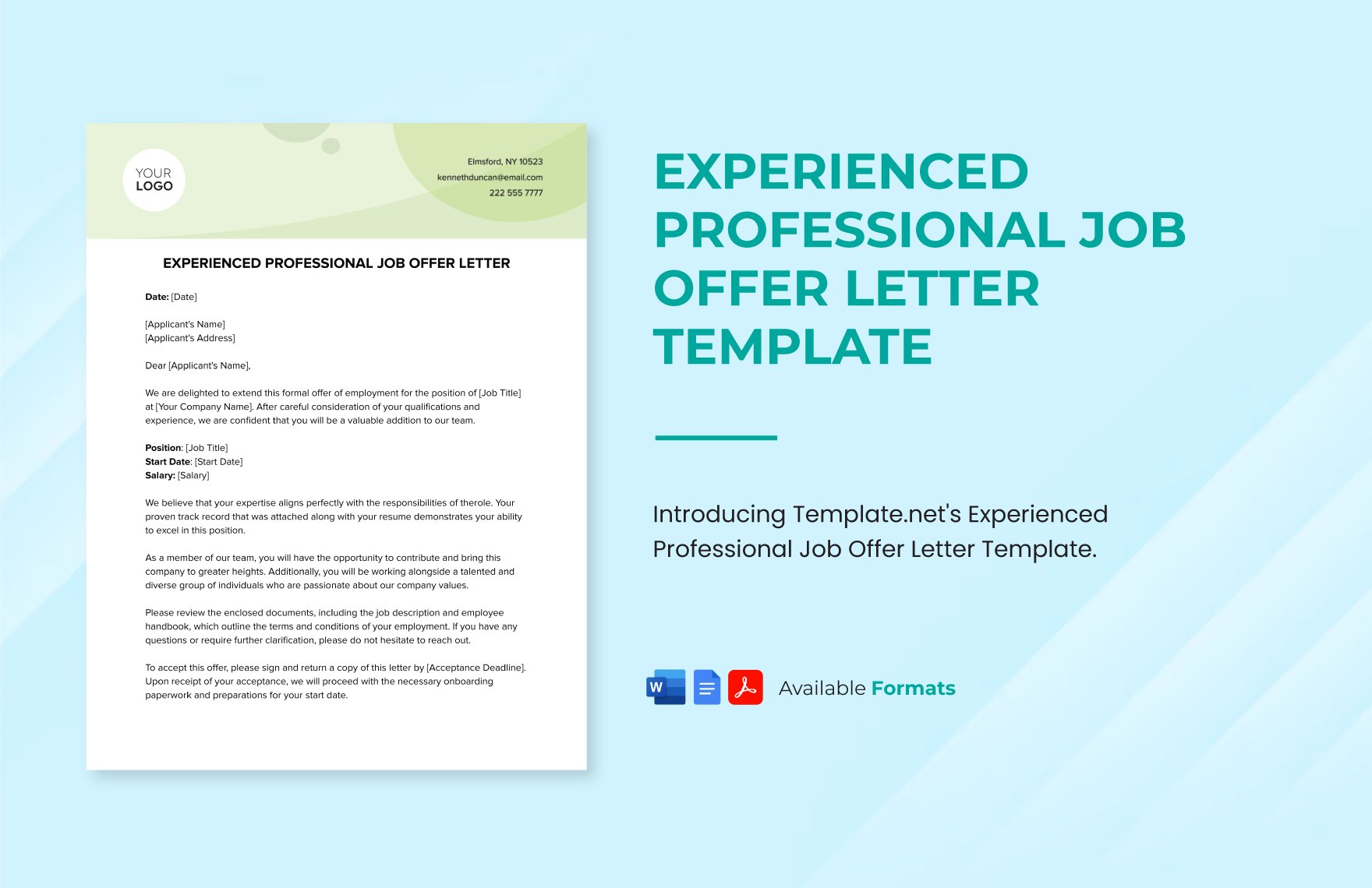 Experienced Professional Job Offer Letter Template in Word, Google Docs, PDF