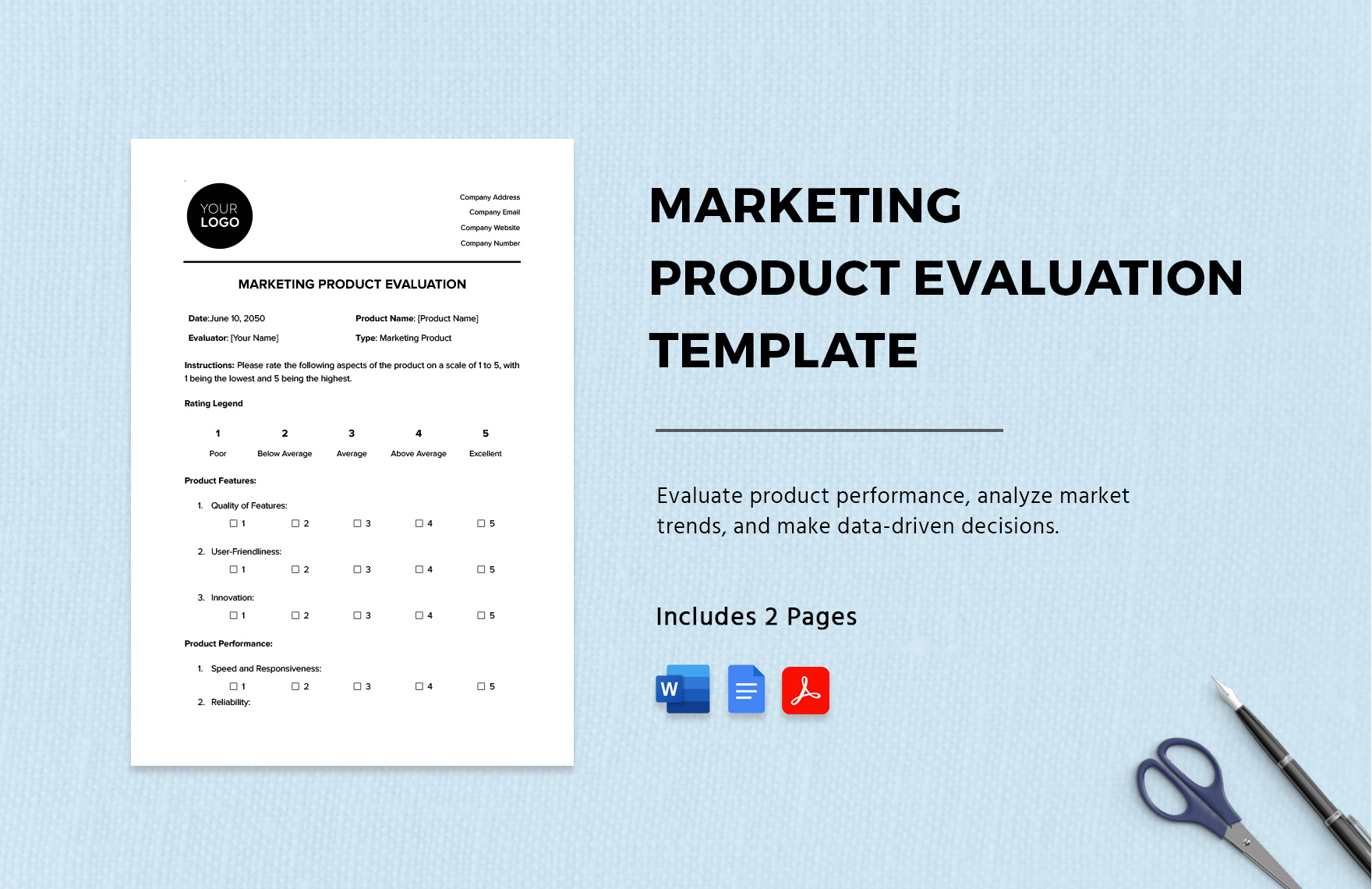Marketing Product Evaluation Template in Word, Google Docs, PDF